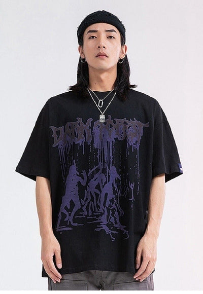 Primitive people t-shirt Gothic tee punk graffiti top Black