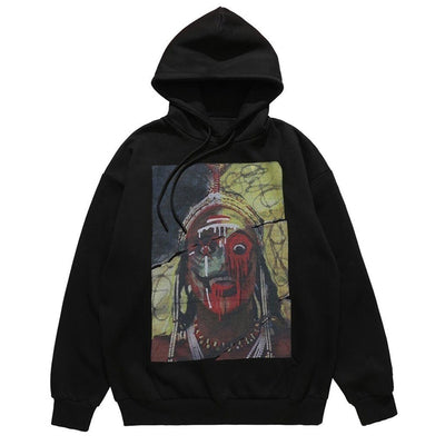 Native American hoodie face paint pullover raver top black