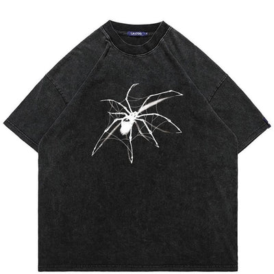 Spider print t-shirt vintage wash creepy top retro goth tee
