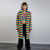 Rainbow coat hooded Gay pride trench striped rave bomber detachable fleece fluorescent festival bomber removable sleeves burning man jacket