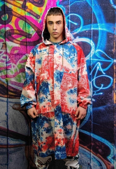 Tie-dye pastel jacket handmade paisley windbreaker in red