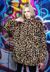 Leopard fleece jacket in brown animal print fluffy bomber