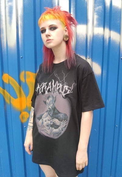 Devil print t-shirt cheeky Satan top Krampus tee in black