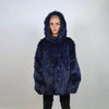 Hooded shaggy faux fur coat luxury fuzzy bomber luminous raver puffer fluffy fleece long hair going out trench burning man overcoat blue