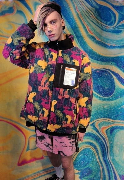 Rainbow fleece jacket Reversible tie-dye print bomber pink