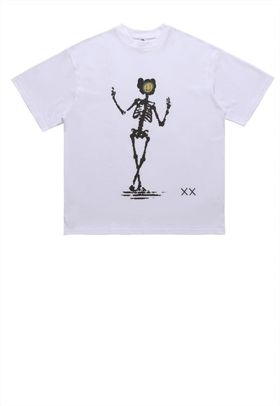 Skeleton print t-shirt psychedelic tee grunge emoji top