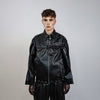 Faux leather biker jacket grunge motorcycle bomber PU utility coat belted racing trench rave varsity rubber high fashion gothic puffer black