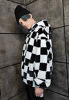 Checkerboard fleece gilet handmade check hoodie jacket white