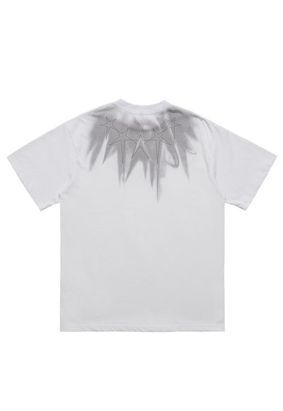 Star print t-shirt graffiti neckline tee grunge top in white