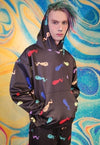 Cat cartoon hoodie handmade rainbow emoji pullover in black