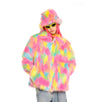 Luminous shaggy faux fur jacket luxury raver bomber fluffy festival coat fleece premium party bomber neon burning man coat in dark blue