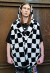 Chequerboard fleece jacket handmade fluffy check coat black