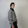 Check print bomber jacket Chequerboard varsity SKA aviator chess pattern coat in black and white