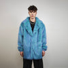 Neon blue fur coat luxury trench fluorescent psychedelic overcoat shaggy rave bomber festival luminous party jacket custom catwalk peacoat
