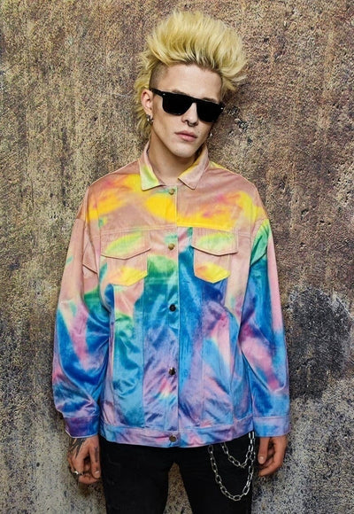 Rainbow jacket abstract print velvet bomber soft coat pink