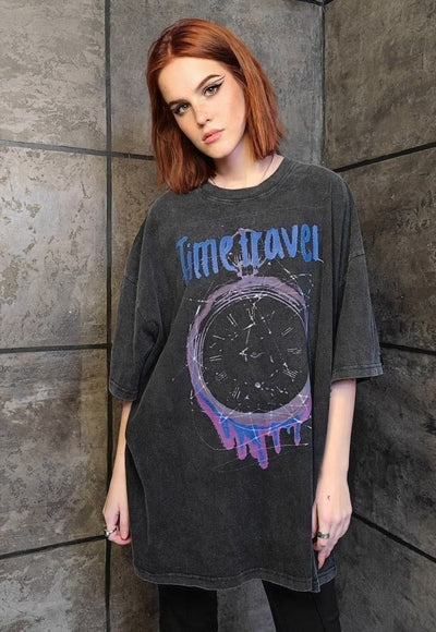 Time travel t-shirt premium vintage wash grunge tee in grey