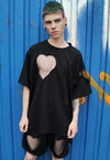 Heart cut-out t-shirt handmade transparent mesh tee black