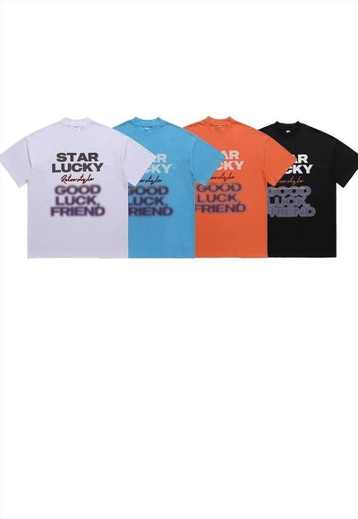 Lucky star t-shirt old slogan tee retro grunge top in purple