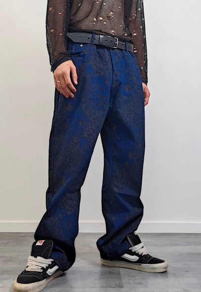 Blue leopard jeans animal denim trousers cheetah pants