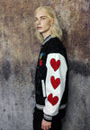 Heart patch varsity jacket faux leather sleeve bomber black