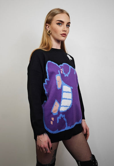 Pokemon print sweater monster cartoon knitwear jumper black