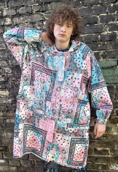 Paisley jacket handmade rave tie-dye windbreaker pastel pink