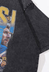 Messi print t-shirt sports tee retro football top in grey