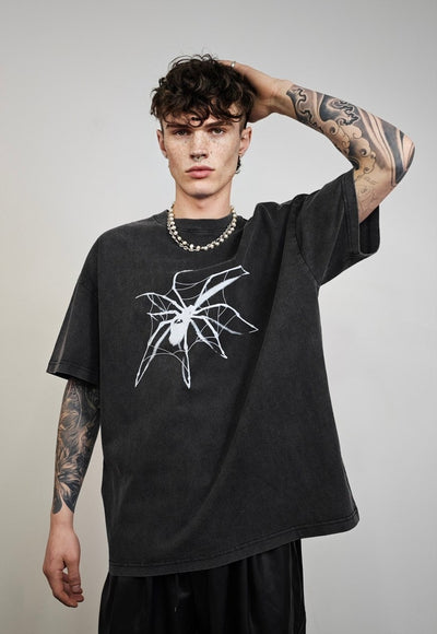 Spider t-shirt Gothic print tee grunge punk top vintage grey