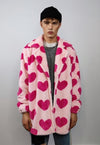 Heart fleece coat handmade faux fur love trench jacket pink