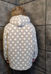 Polka dot fleece coat handmade 2in1 hood trench jacket grey