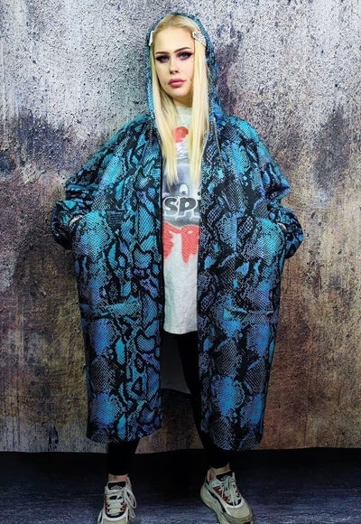 Snake print jacket handmade Python windbreaker electric blue