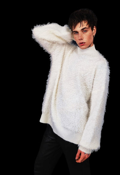 Fluffy white sweater fuzzy jumper going out shiny  party top