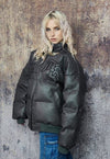 Faux leather bomber jacket angel patch grunge puffer in grey