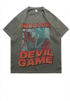 Devil print t-shirt punk tee Gothic game top in white