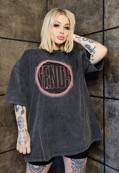 Venus t-shirt premium vintage wash planet tee in acid grey