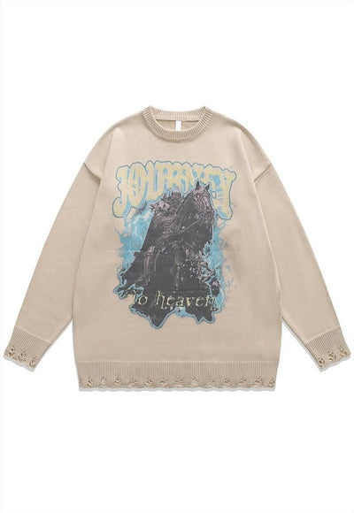 Knight sweater Gothic knit distressed horror jumper in grey