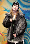 Python faux fur jacket handmade snake fleece bomber grey