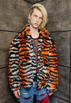 Faux fur tiger jacket zebra fleece tie-dye bomber in orange