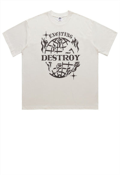 Destroy slogan t-shirt grunge earth tee retro Gothic top