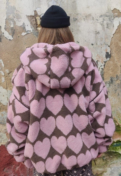 Heart fleece jacket handmade detachable love bomber in pink