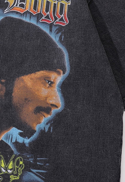 Rapper print t-shirt hip-hop tee Snoop Dogg top in grey