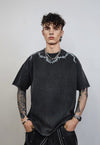 Chain print tshirt barbered wire tee grunge top vintage grey