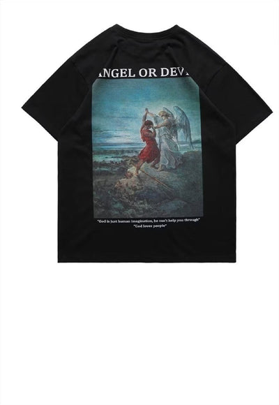 Angels print t-shirt saint tee grunge slogan top in white