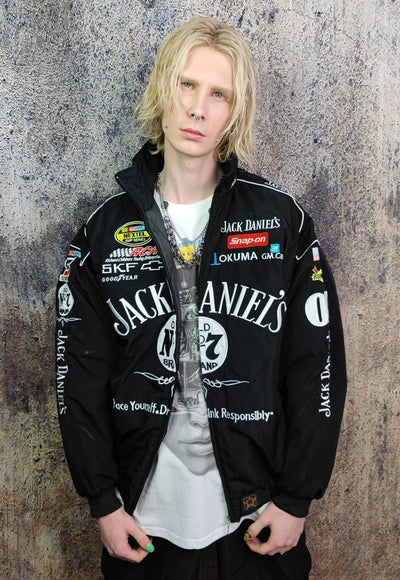 Racing jacket retro Jack Daniels moto varsity bomber black