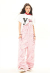 Snake dungarees pink python print jean overalls playsuit