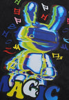 Rabbit print t-shirt punk graffiti magic tee in washed black