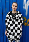 Chequerboard fleece jacket handmade fluffy check coat black