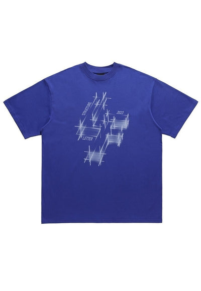 Maze print t-shirt geometric pattern tee grunge top in blue