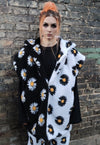 Floral fleece coat handmade daisy trench jacket white black