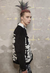 Reworked animal print jacket zebra fleece patch bomber black